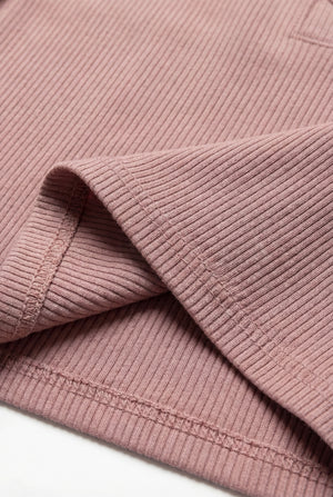 Fitted Rib Henley Tee – Dusty Rose