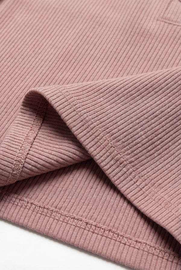 Fitted Rib Henley Tee – Dusty Rose