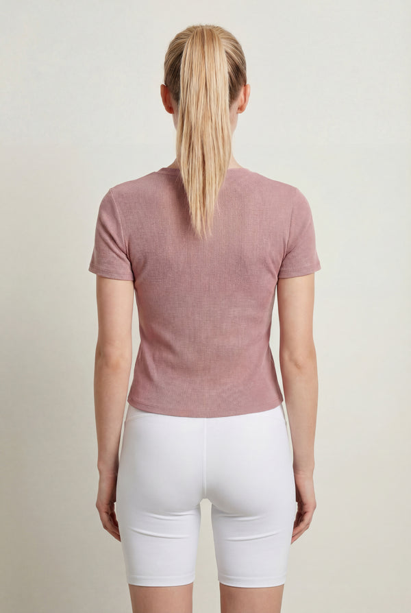 Fitted Rib Henley Tee – Dusty Rose