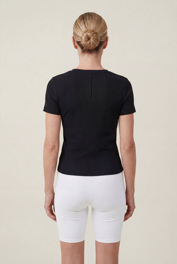 Fitted Rib Henley Tee – Black
