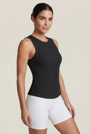 Fitted Ribbed Tank Top – Black