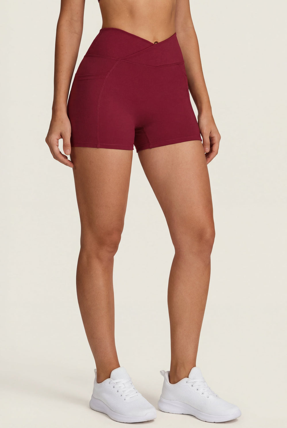 Crossover-Waist Pocket Shorts – Burgundy