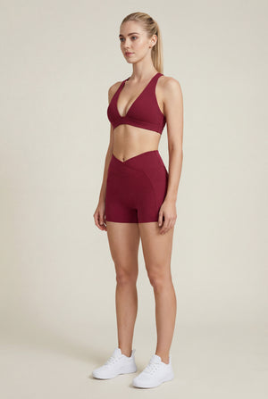 Crossover-Waist Pocket Shorts – Burgundy