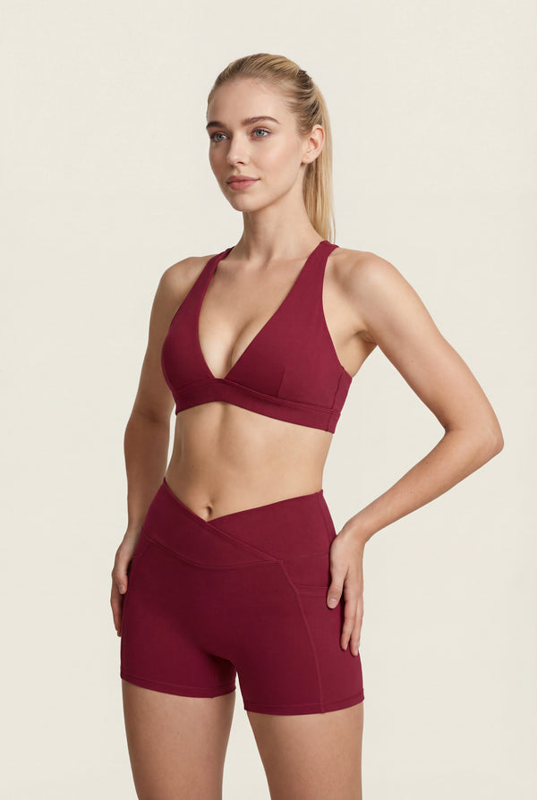 Crossover-Waist Pocket Shorts – Burgundy