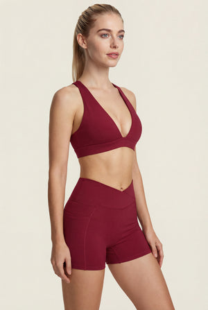 Crossover-Waist Pocket Shorts – Burgundy