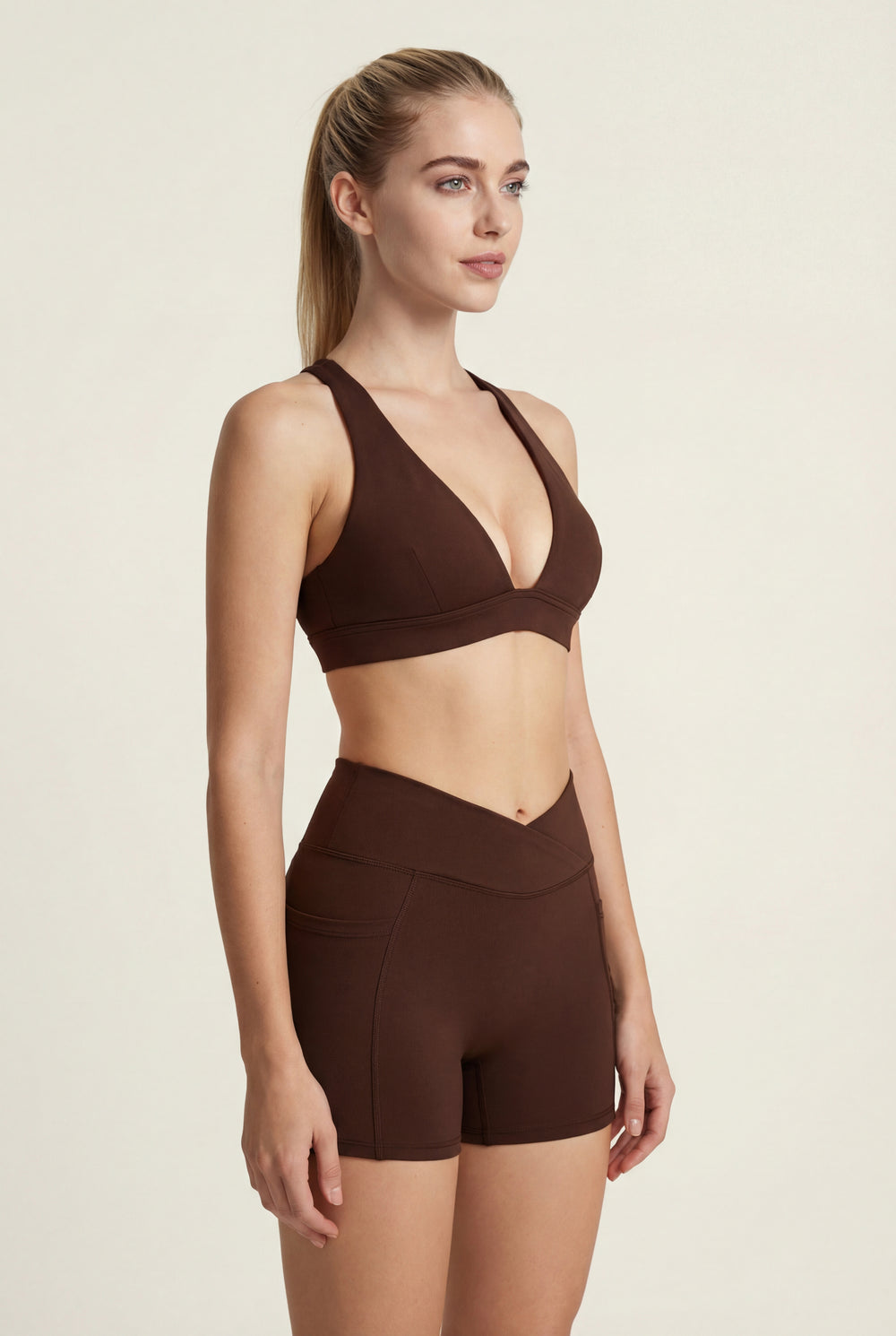 V-Neck Sports Bra – Brown