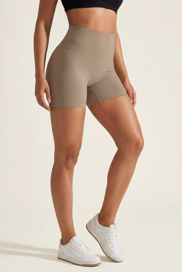 High-Waisted Biker Shorts – Beige