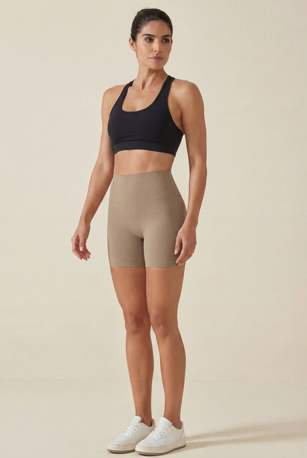 High-Waisted Biker Shorts – Beige