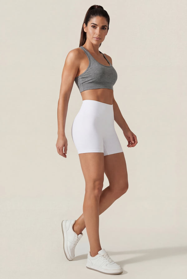 High-Waisted Biker Shorts – White