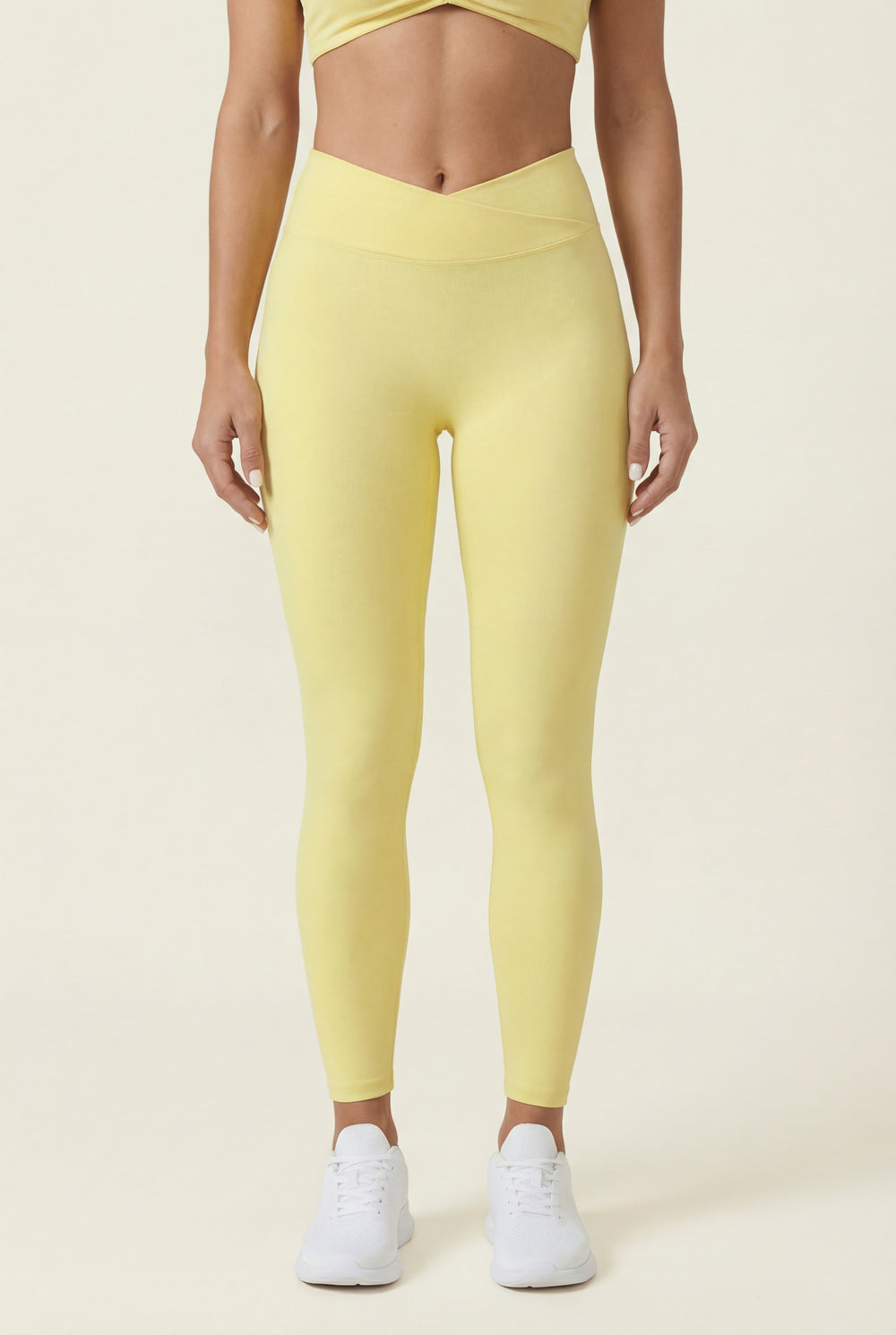 Crossover-Waist Leggings – Soft Yellow
