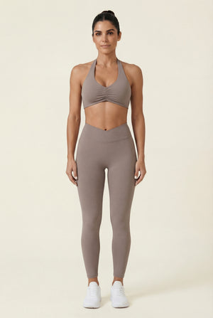 Crossover-Waist Leggings – Taupe