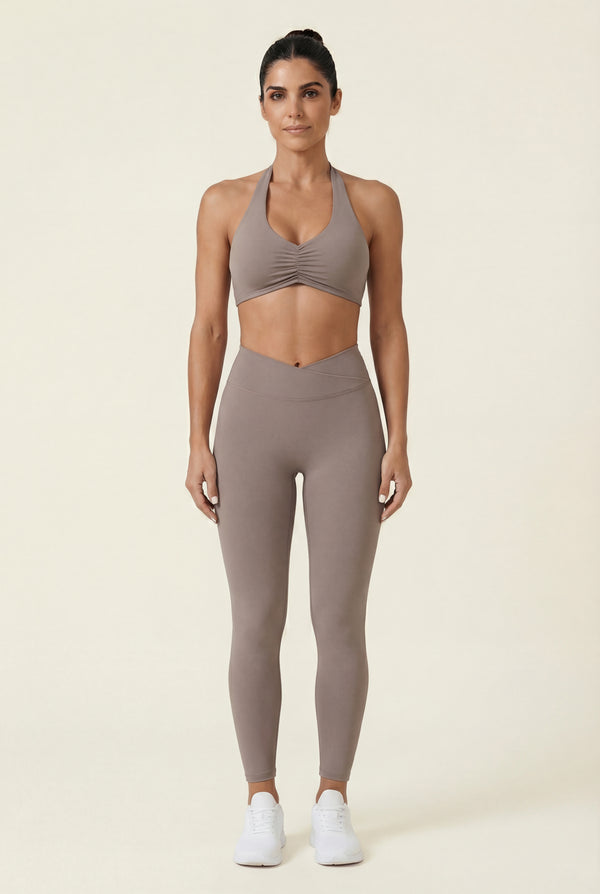 Crossover-Waist Leggings – Taupe