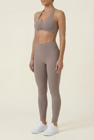 Crossover-Waist Leggings – Taupe