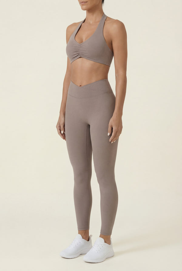 Crossover-Waist Leggings – Taupe