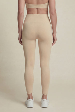 High-Waisted Ribbed Leggings – Beige