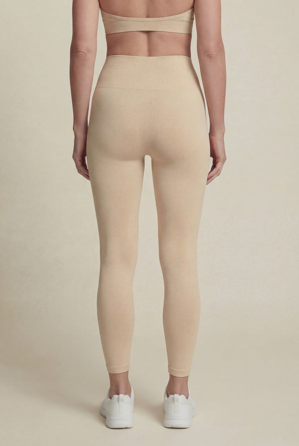 High-Waisted Ribbed Leggings – Beige