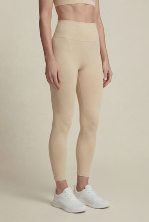 High-Waisted Ribbed Leggings – Beige