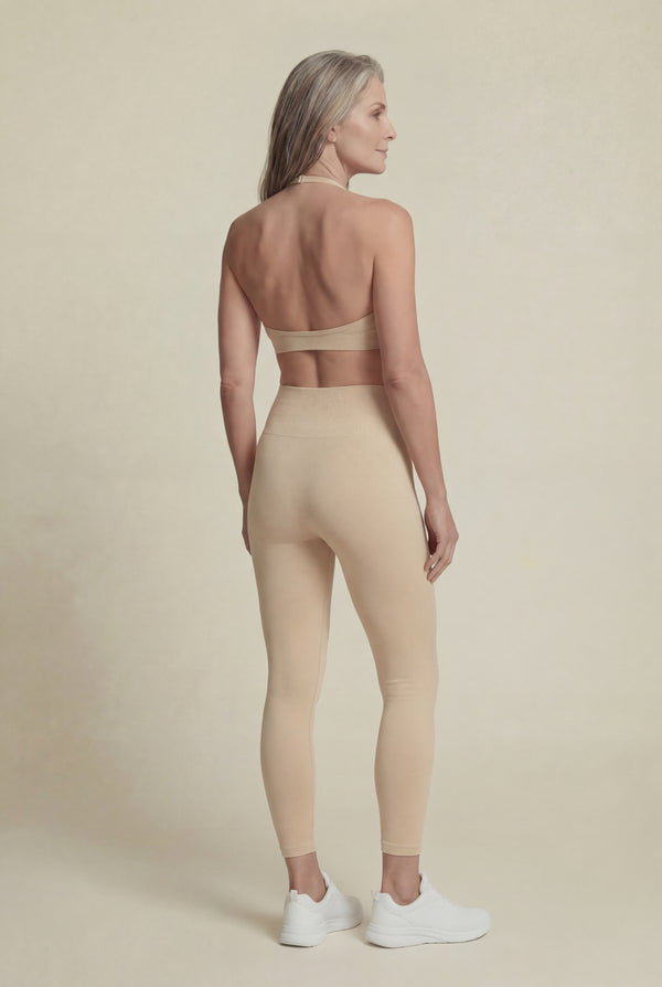 High-Waisted Ribbed Leggings – Beige