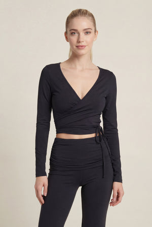 Long Sleeve Wrap Top – Black