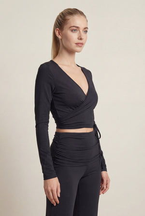 Long Sleeve Wrap Top – Black