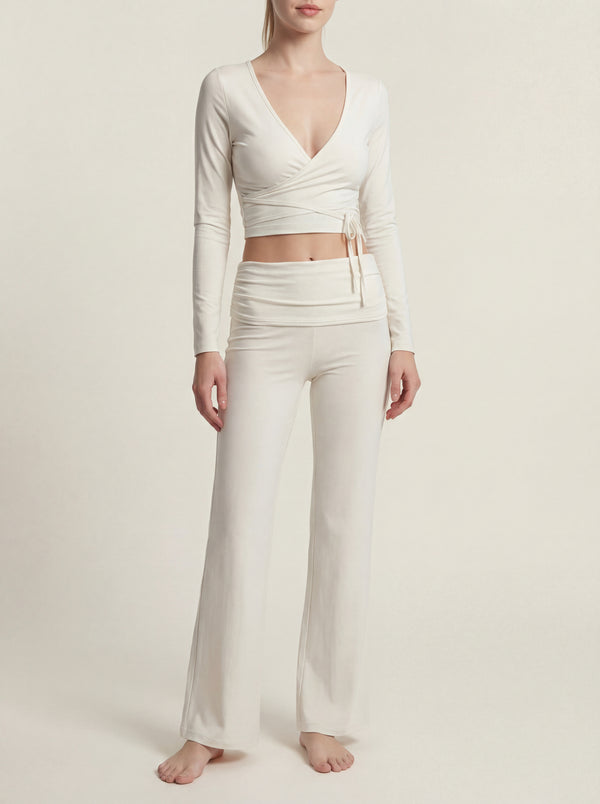 Foldover Flare Pants – White
