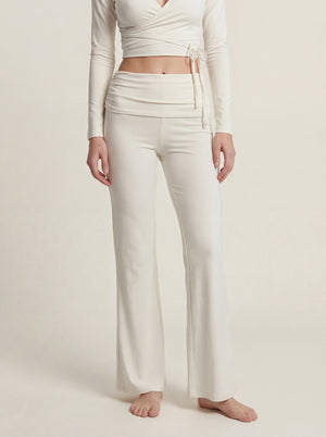 Foldover Flare Pants – White