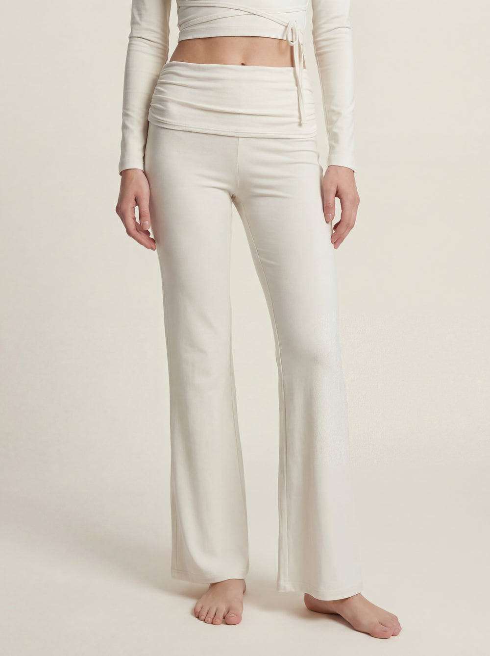 Foldover Flare Pants – White