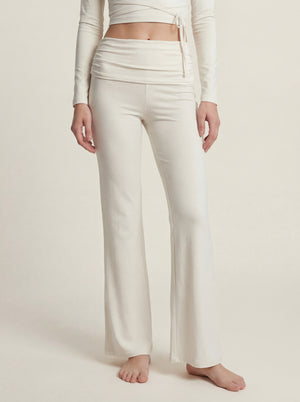 Foldover Flare Pants – White