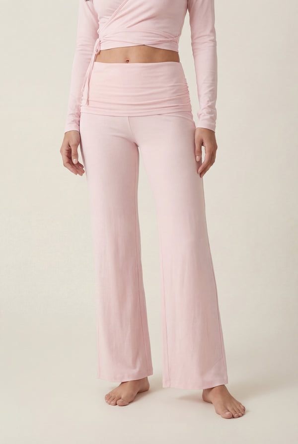 Foldover Flare Pants – Pink