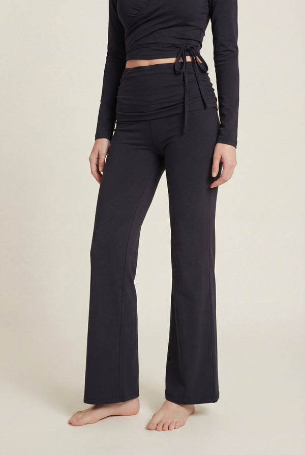 Foldover Flare Pants – Black