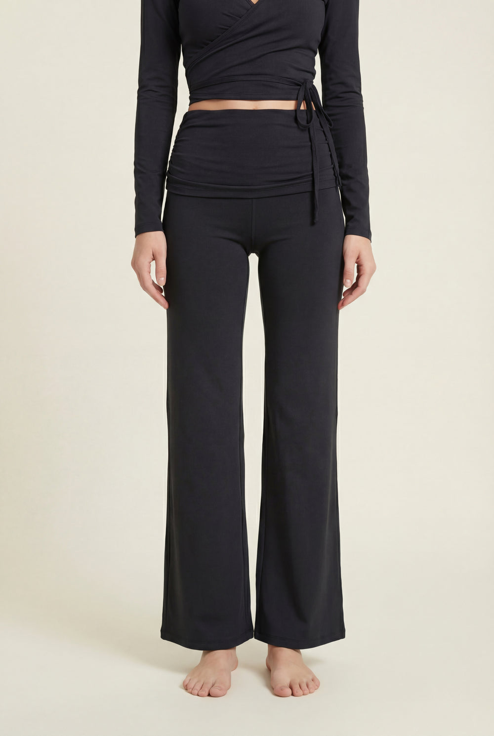 Foldover Flare Pants – Black