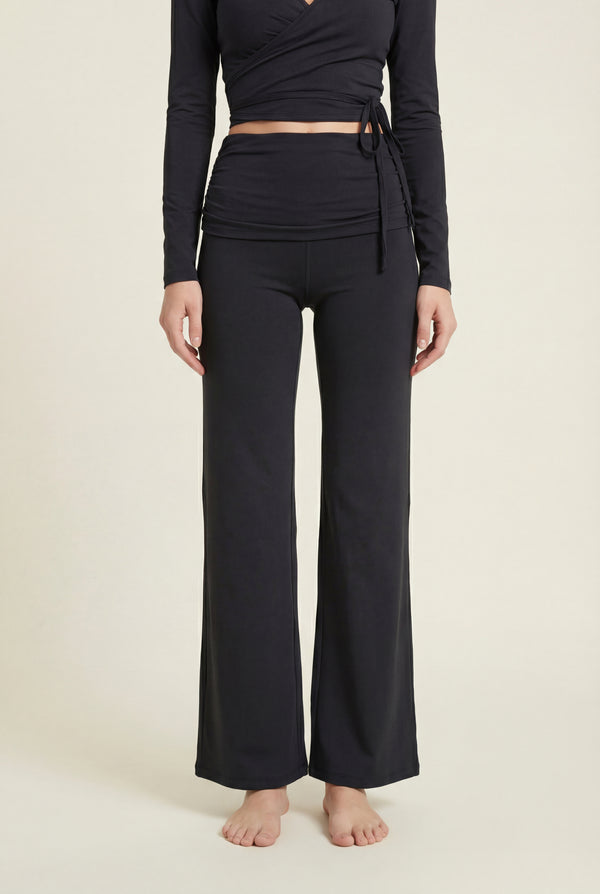 Foldover Flare Pants – Black
