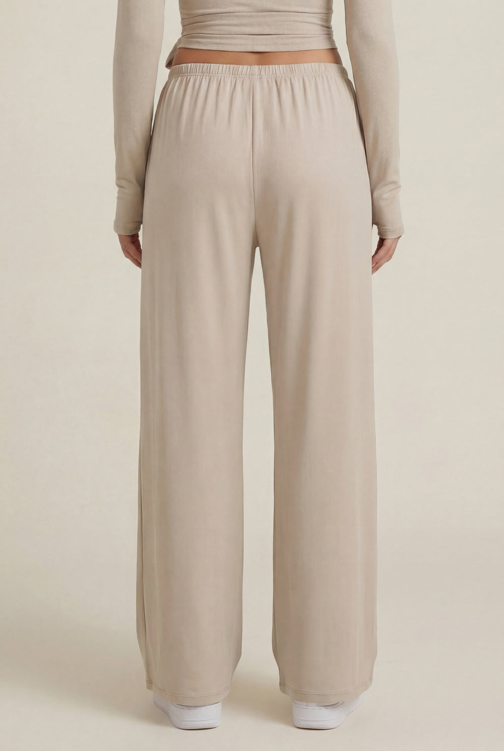Wide-Leg Drawstring Pants – Beige