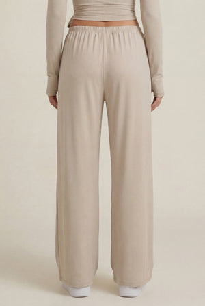 Wide-Leg Drawstring Pants – Beige
