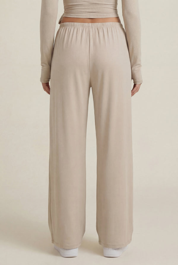 Wide-Leg Drawstring Pants – Beige