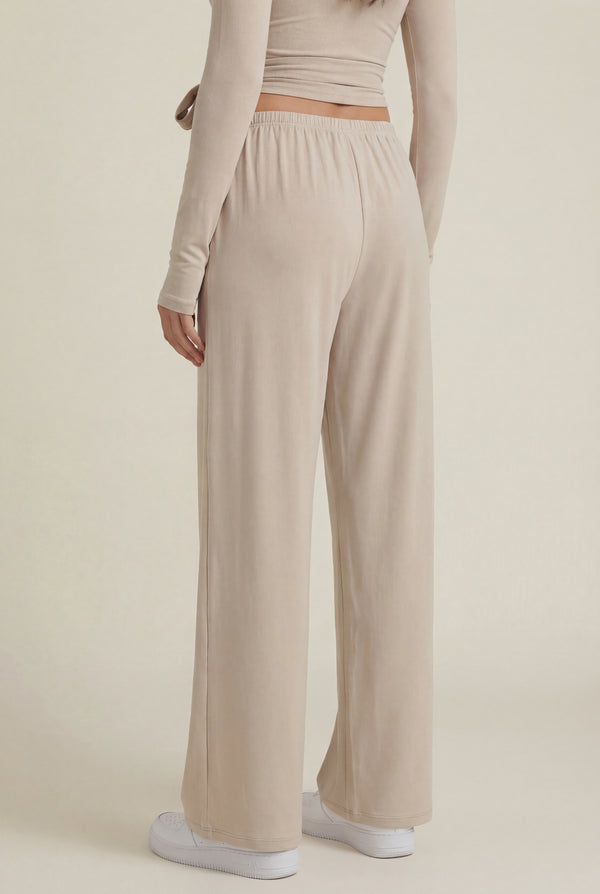 Wide-Leg Drawstring Pants – Beige