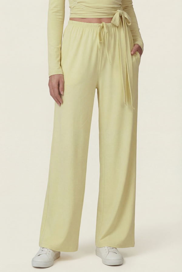 Wide-Leg Drawstring Pants – Soft Yellow