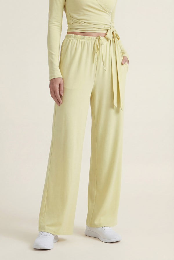 Wide-Leg Drawstring Pants – Soft Yellow