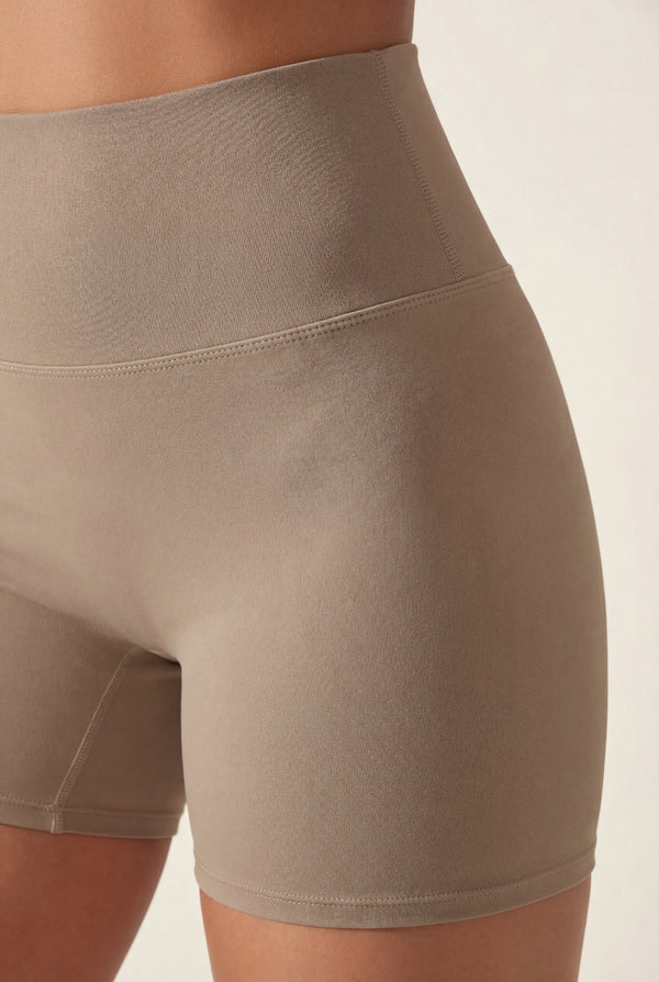 High-Waisted Biker Shorts – Beige