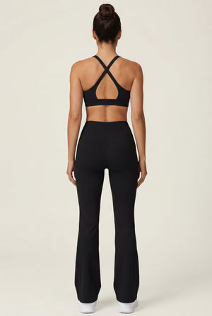 Crossover Waist Flared Leggings – Black