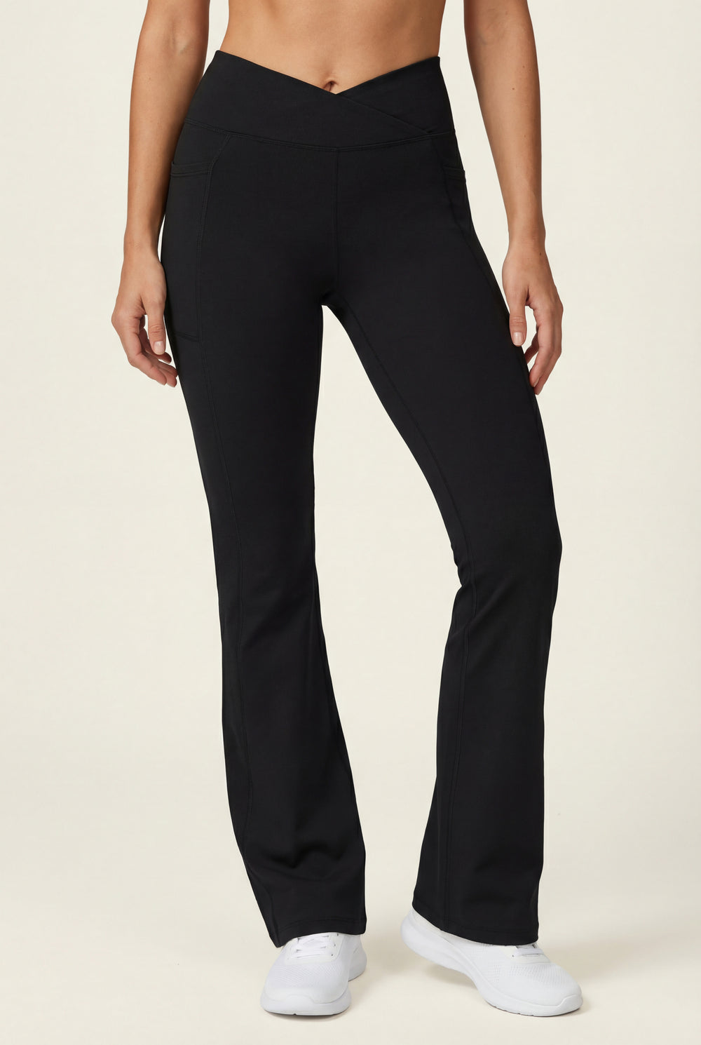 Crossover Waist Flared Leggings – Black