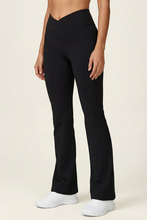 Crossover Waist Flared Leggings – Black