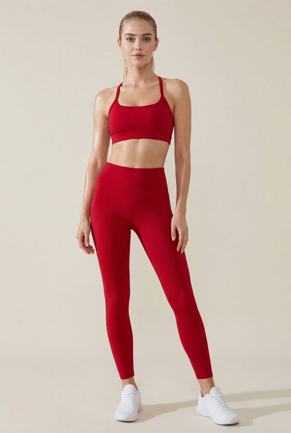 High-Waisted Performance Leggings – Deep Red