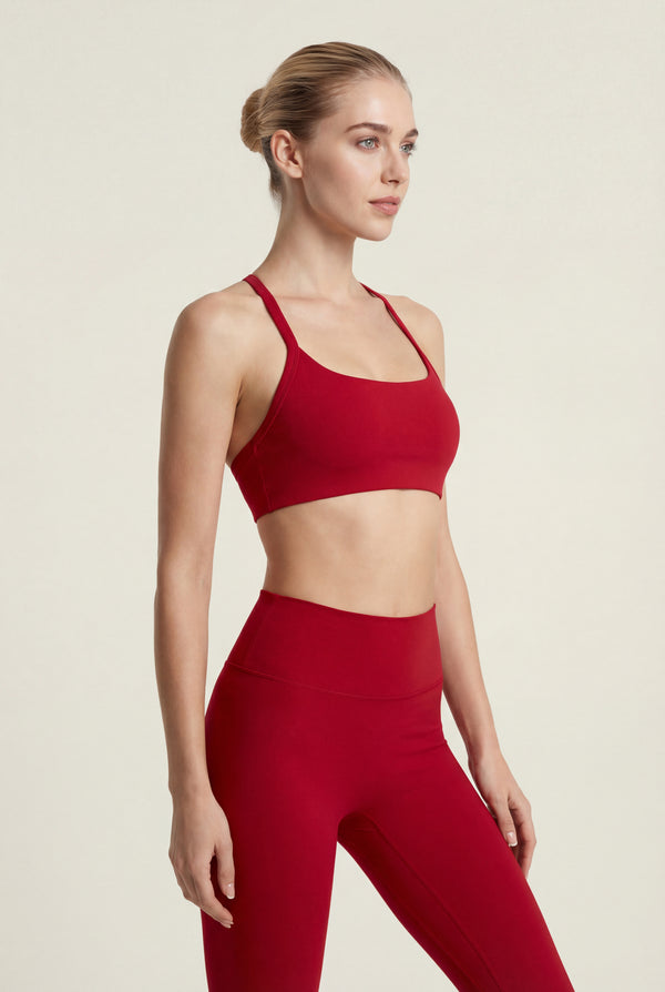 High-Waisted Performance Leggings – Deep Red