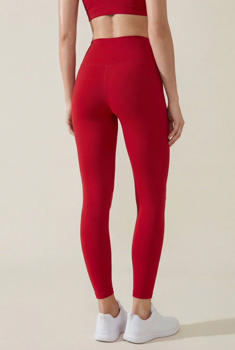 High-Waisted Performance Leggings – Deep Red