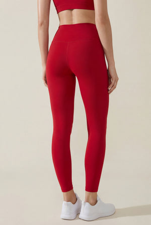 High-Waisted Performance Leggings – Deep Red