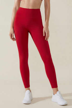High-Waisted Performance Leggings – Deep Red
