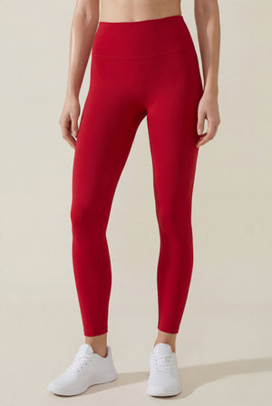 High-Waisted Performance Leggings – Deep Red