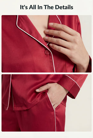 Piped Button-Front PJ Set in Burgundy