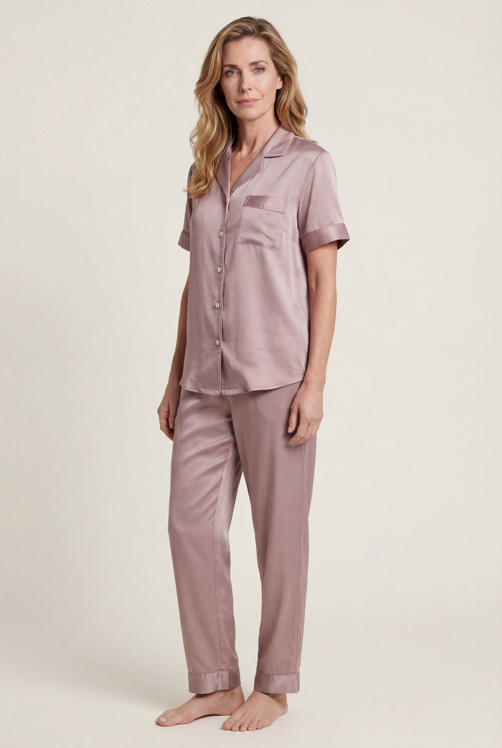 Short-Sleeve Pajama Set in Dusty Rose